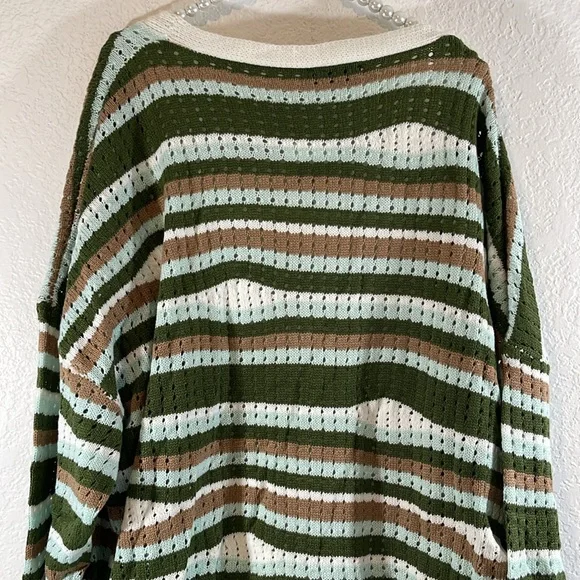 BLOOMCHIC Striped Contrast Button Up Hollow Out Cardigan Size 5X NEW - Picture 8 of 16
